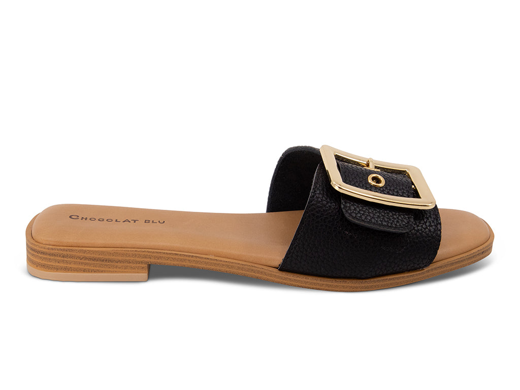 black sandal on a low heel - side vie