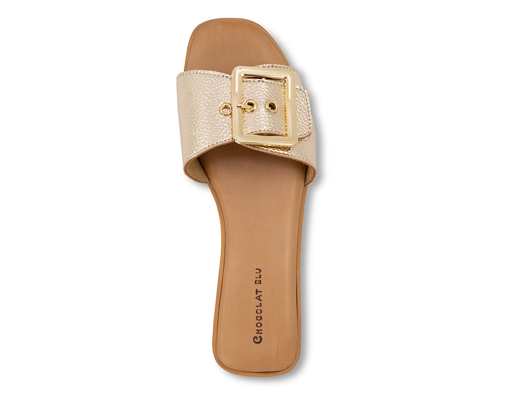 gold sandal with gold buckle - view from the top