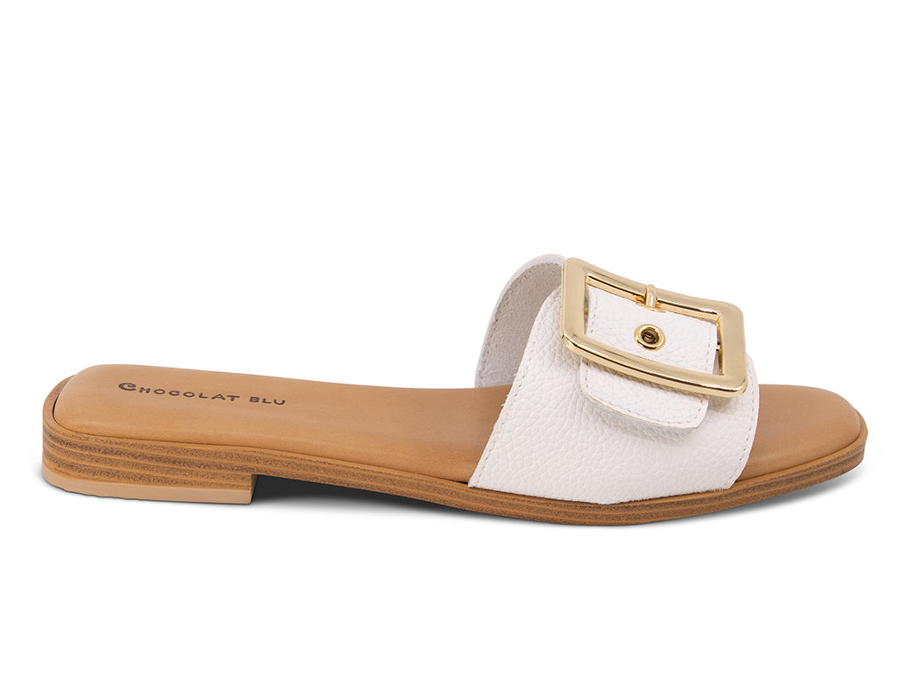 white sandal on a low heel - side view