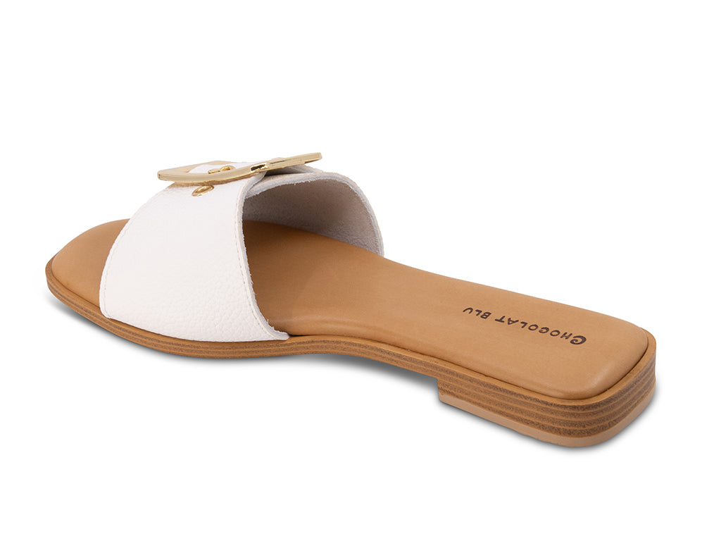 white sandal on a low heel - view from  the back