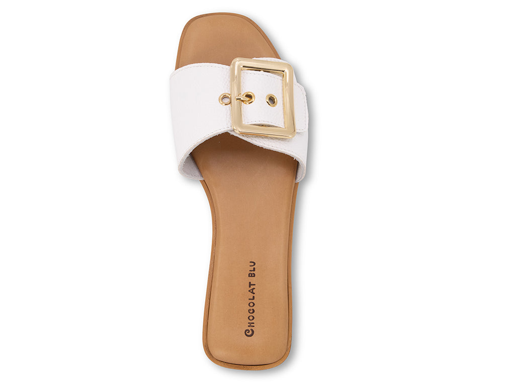 white sandal with gold buckle - view from the top