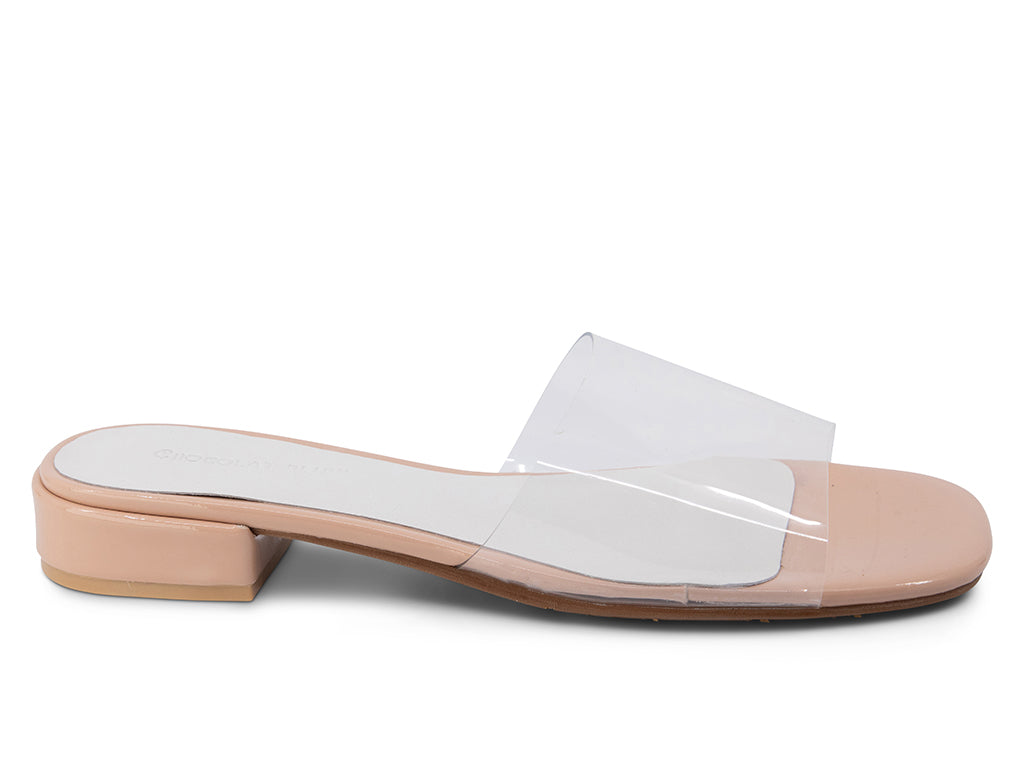 Belya Clear Vinyl Upper Nude Patent Lining and Heel_side view