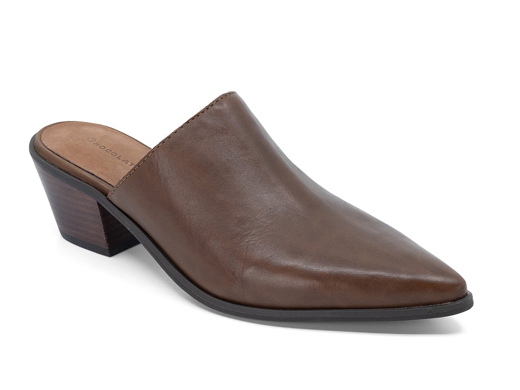pointy toe dark brown mule - front 3/4 view