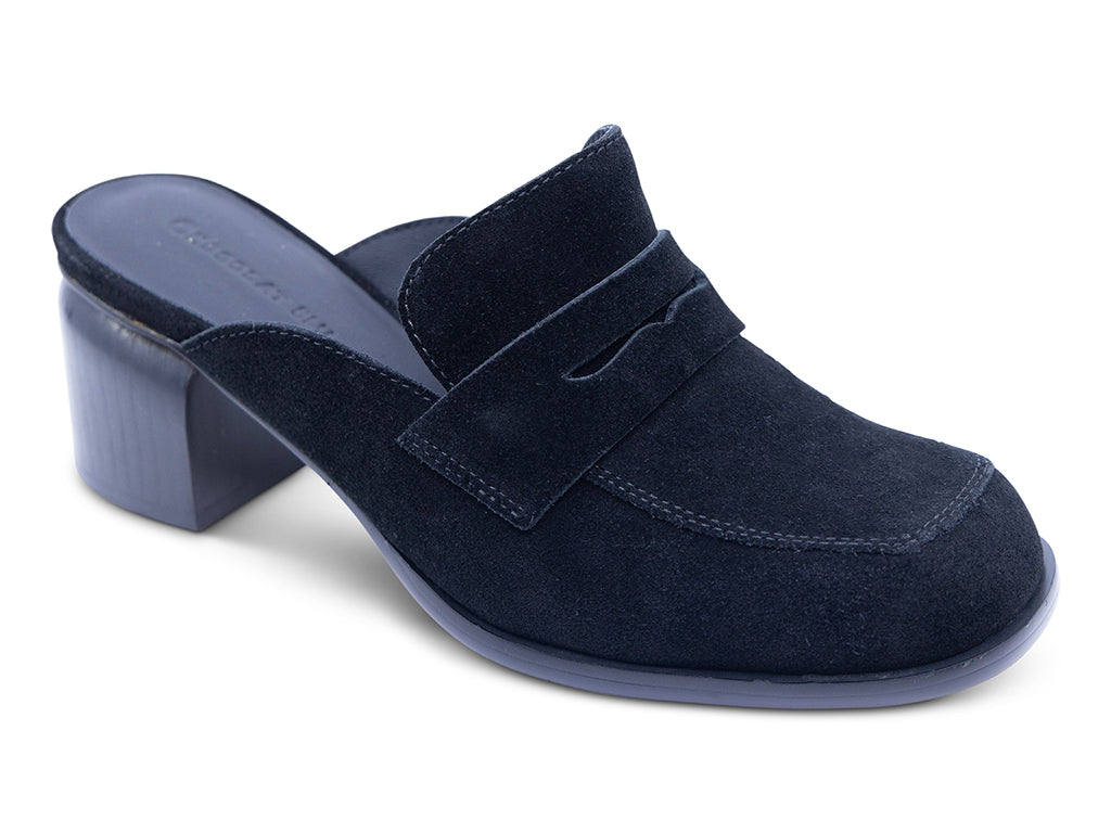 black suede mule with chunky heel - 3/4 front view