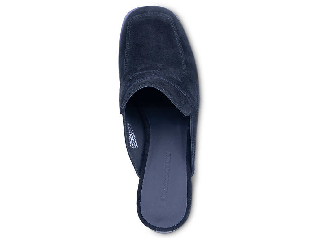 black suede mule with chunky heel - top view
