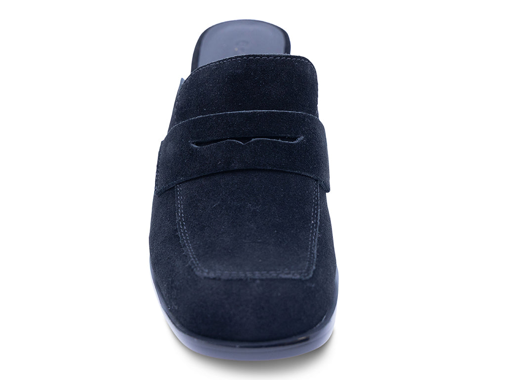 black suede mule with chunky heel - front view
