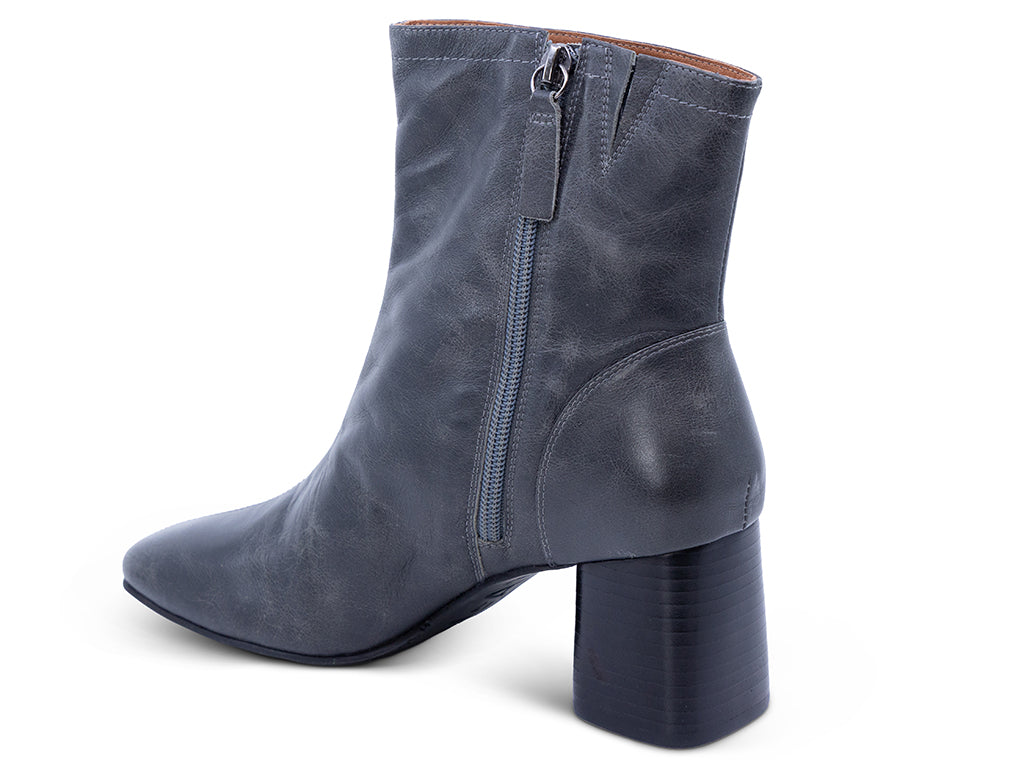distressed black leather ankle boot with block heel - inner side view
