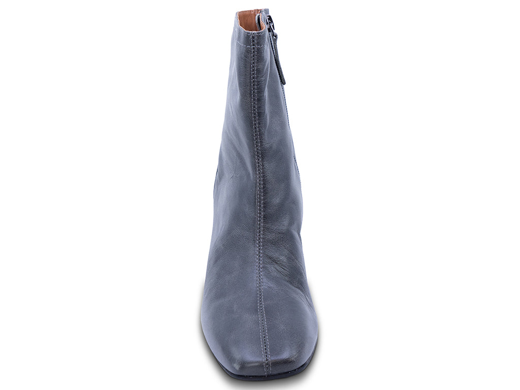 distressed black leather ankle boot with block heel - front view