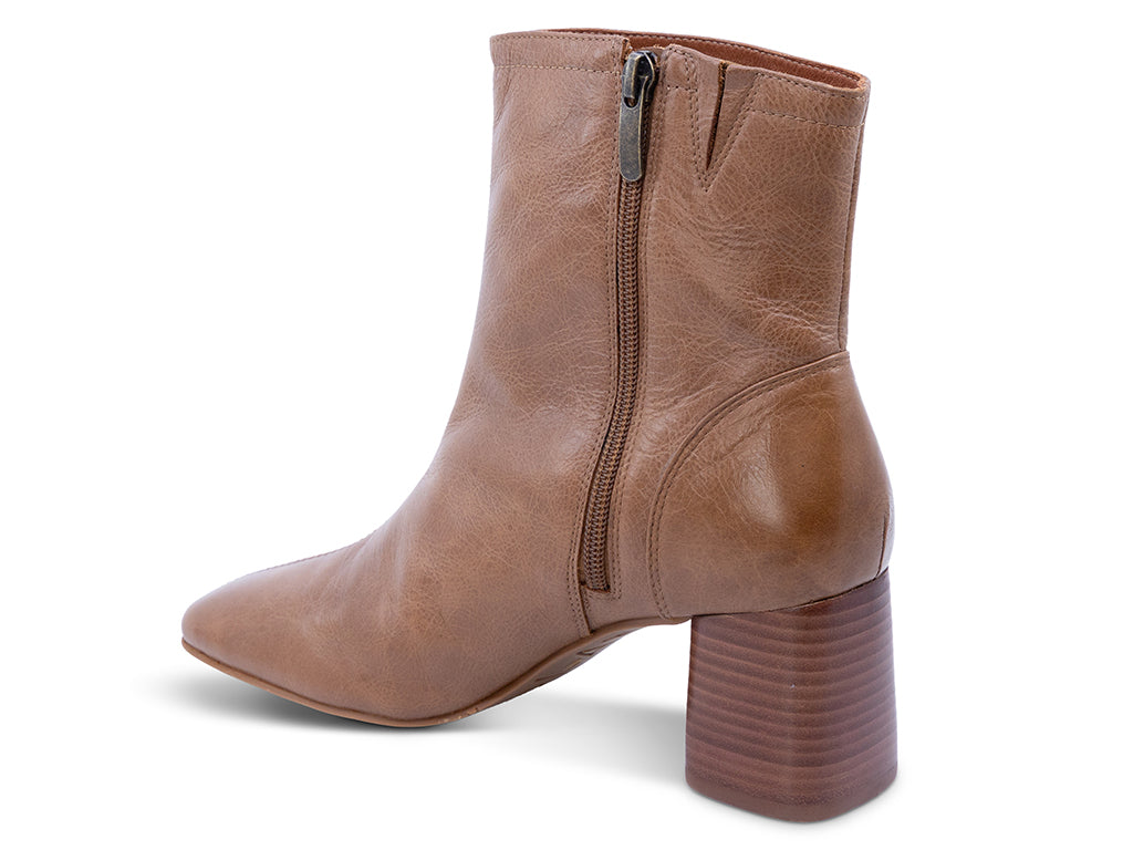 distressed brown leather ankle boot with block heel - inner side view