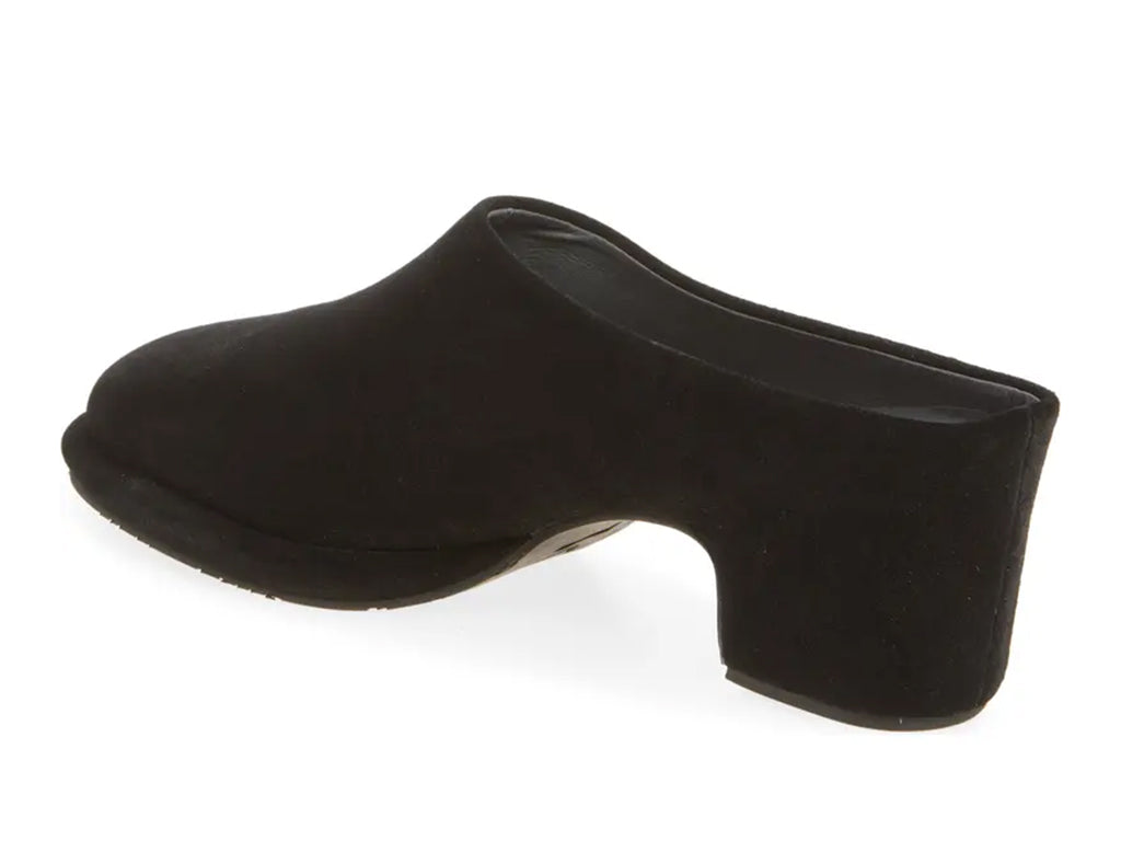 black suede mule with a block heel and a platform sole - inner side view