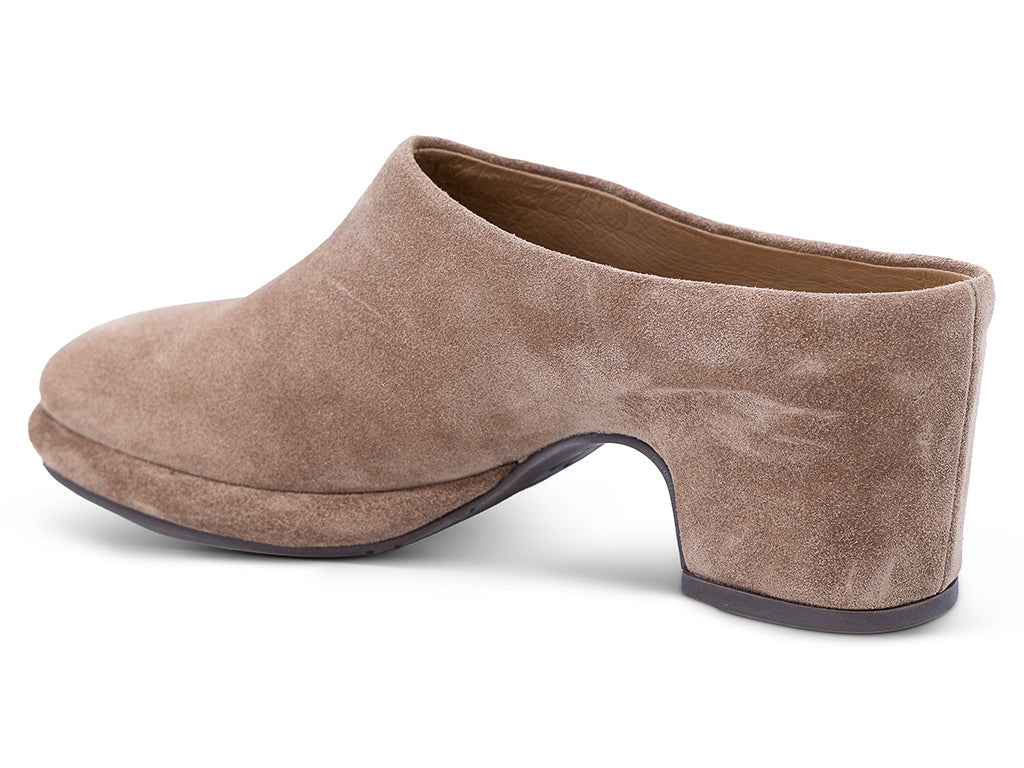 toffee suede mule with a block heel and a platform sole - inner side view