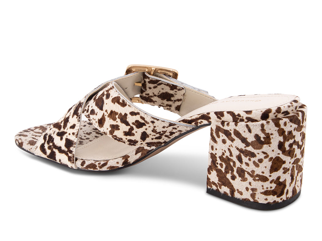 white cheetah print crisscross sandal with block heel - view from the back