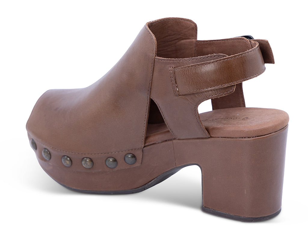 a brown leather slingback peep toe platform shoe - inner side view