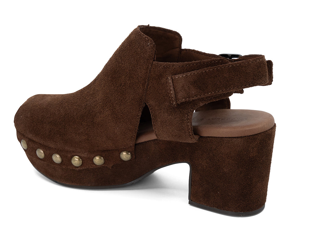 chocolate suede slingback peep toe platform shoe - inner side view