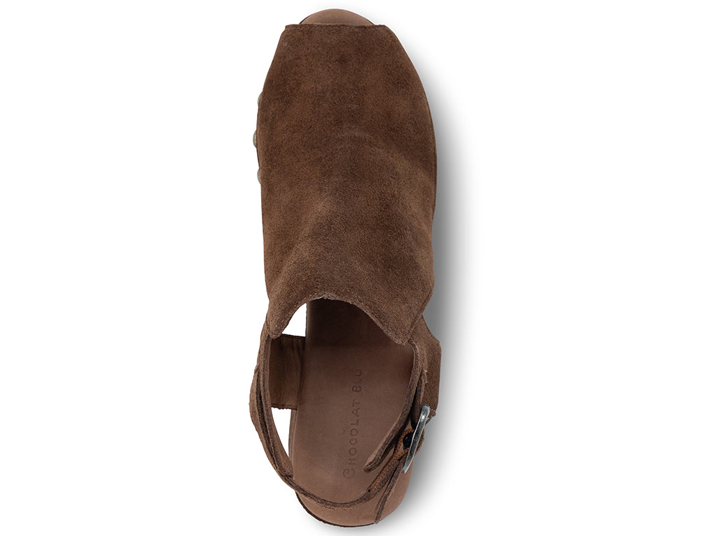chocolate suede slingback peep toe platform shoe - top view