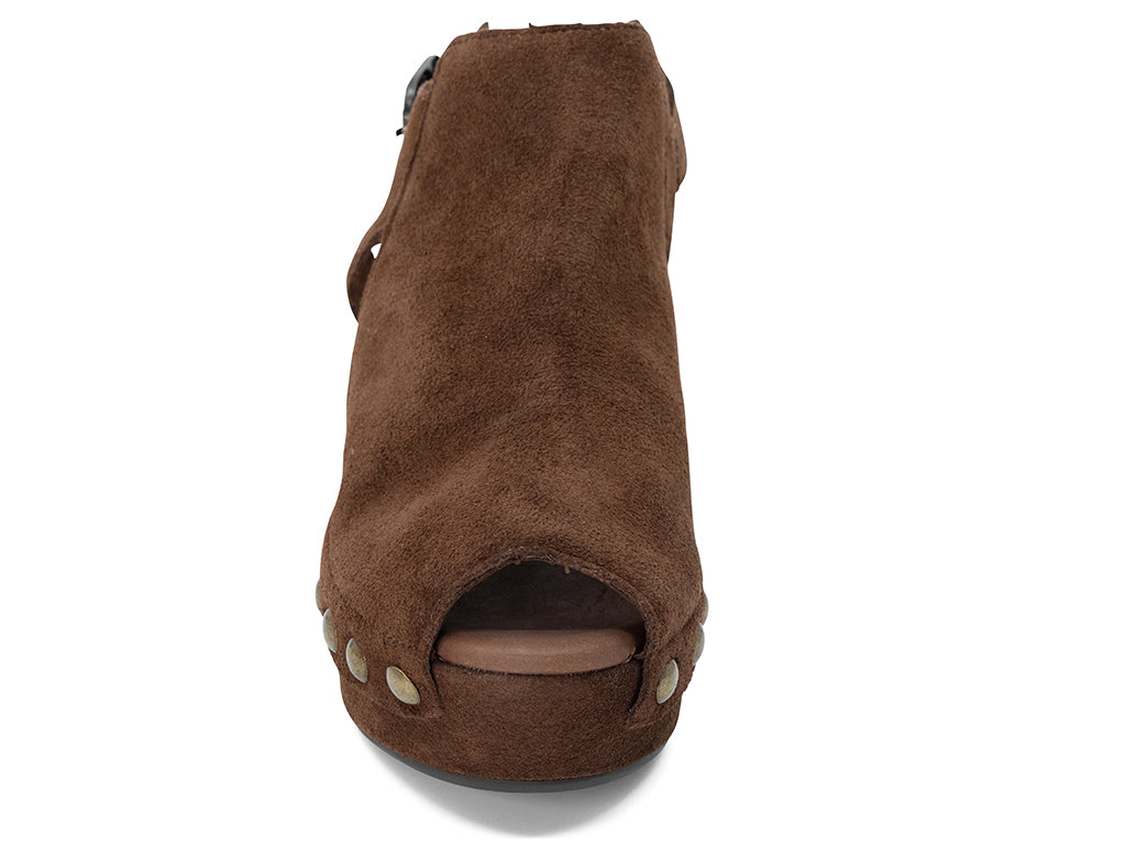 chocolate suede slingback peep toe platform shoe - front view
