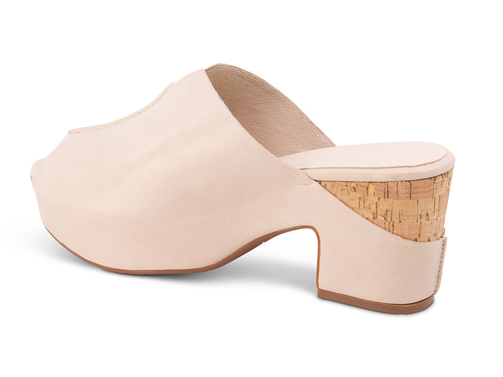 beige open-toe clog shoe with cork platform sole - view from the back