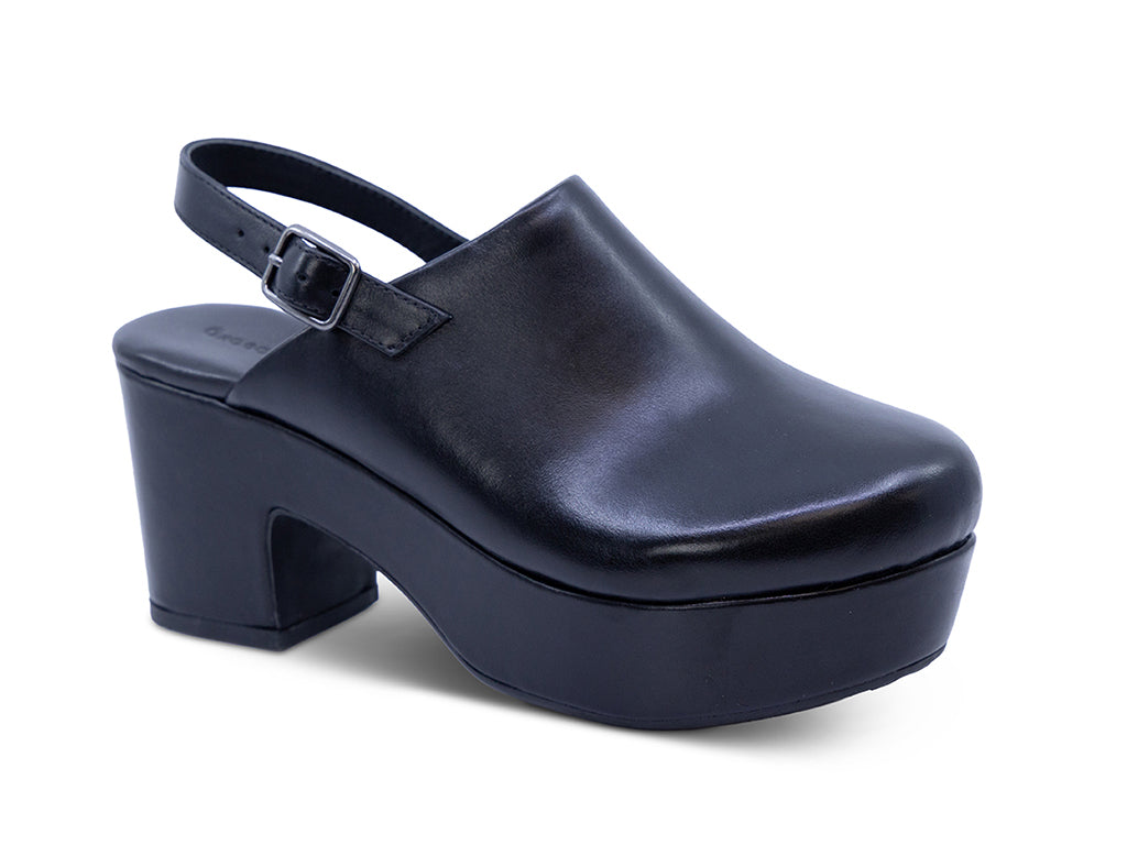 black leather platform shoe with ankle strap - 3/4 front view