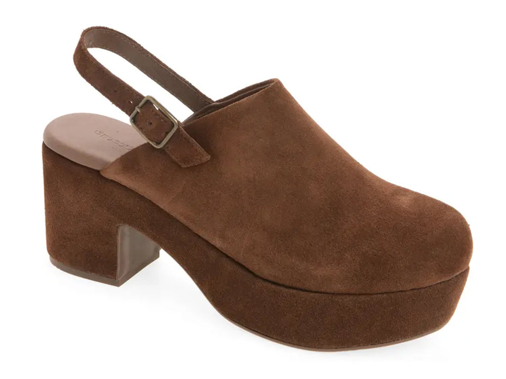 chocolate suede platform shoe with ankle strap - 3/4 front view