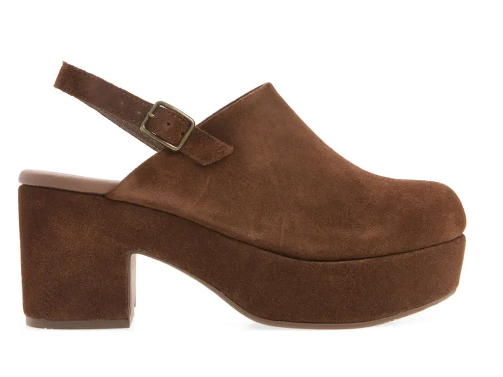 chocolate suede platform shoe with ankle strap - outer side view