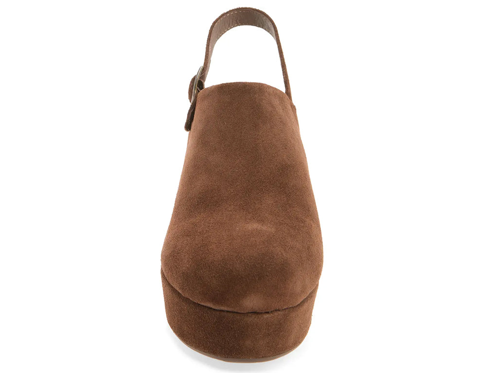 chocolate suede platform shoe with ankle strap - front view
