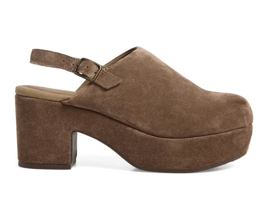 dark taupe platform shoe with ankle strap - outer side view