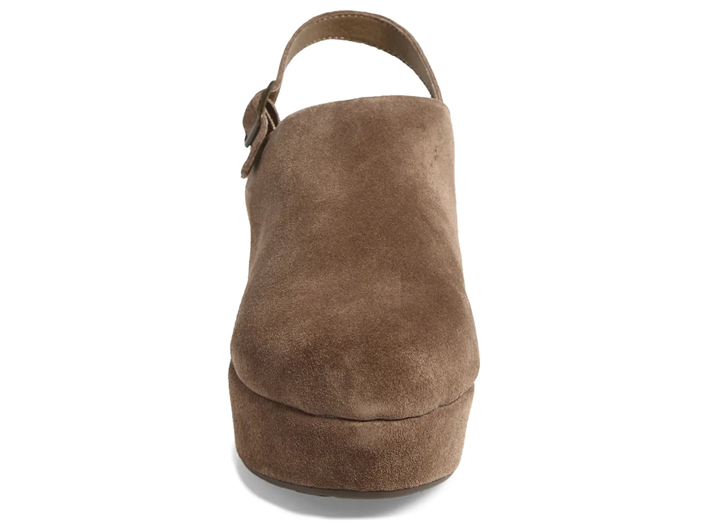 dark taupe platform shoe with ankle strap - front view