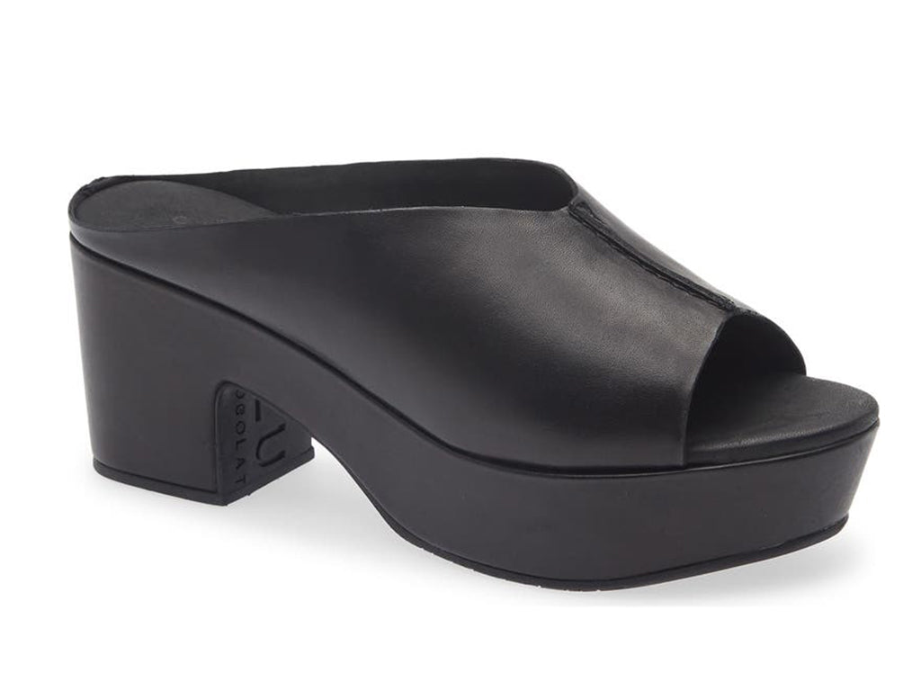 black open toe platform slide