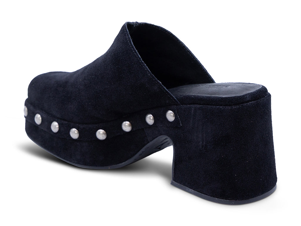 black suede platform clog with metal studs - inner side view