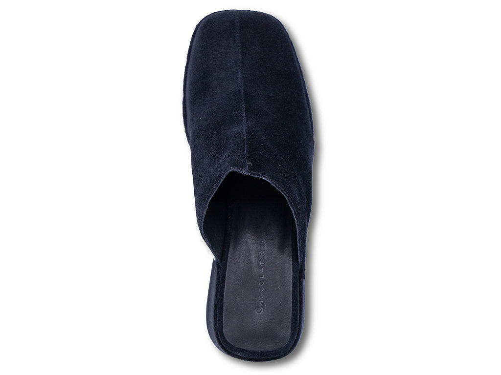 black suede platform clog with metal studs - top view