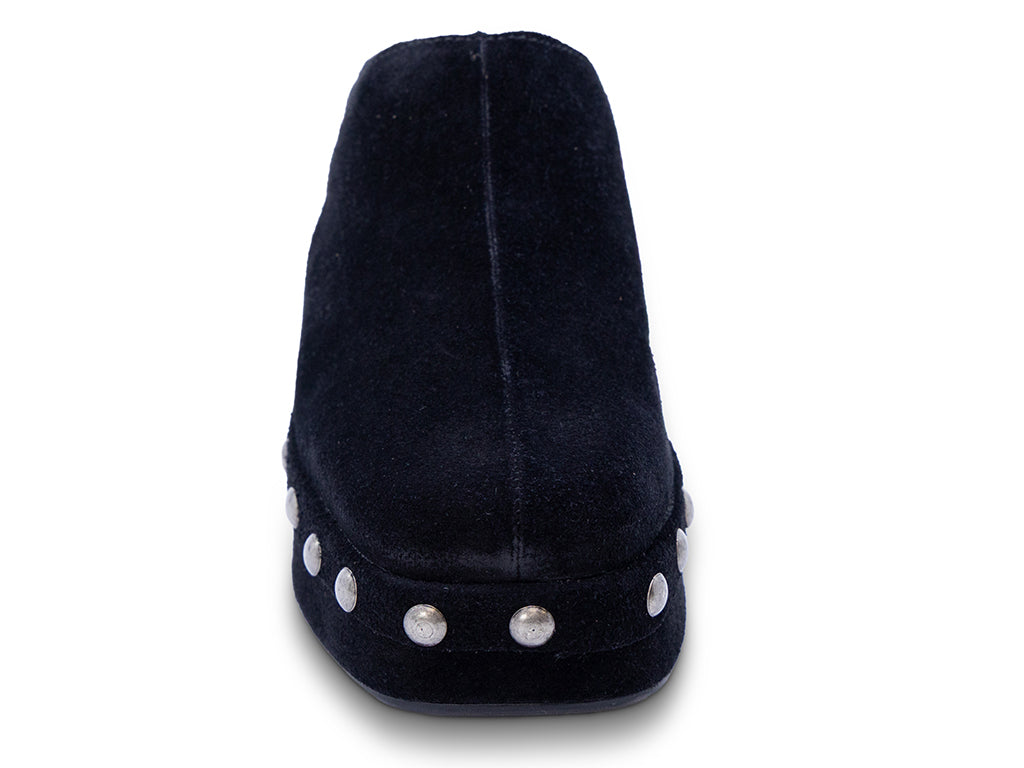 black suede platform clog with metal studs - front view
