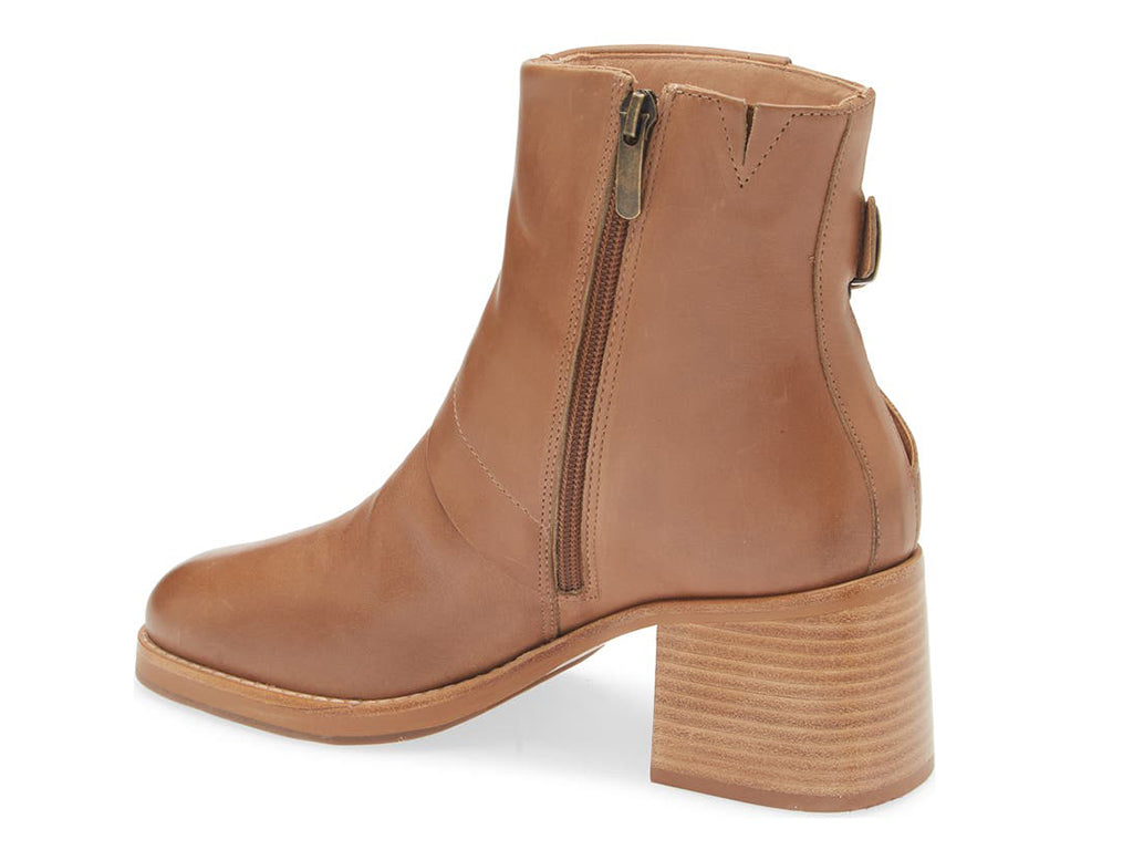 Tobacco color ankle boot side zipper on a white background side angle view