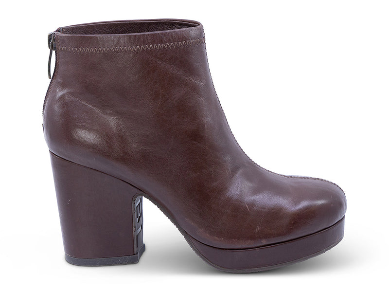 dark brown ankle bootie with a chunky platform sole - side view
