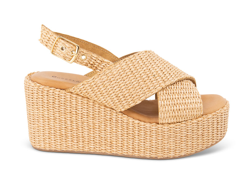 crisscross raffia upper wedge sandal and ankle strap - side view