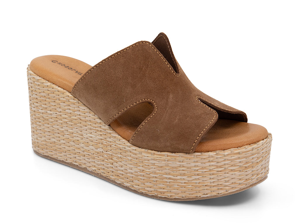 Jamie Cinnamon Suede Wedge with Cut Out Upper_front angle view