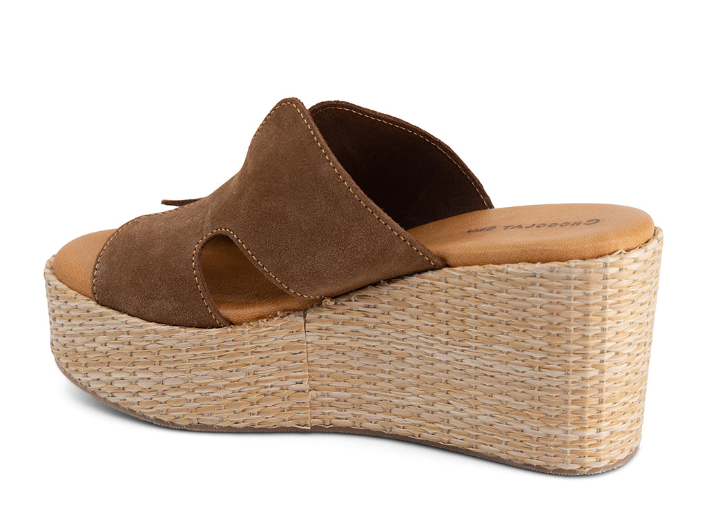 Jamie Cinnamon Suede Wedge with Cut Out Upper_back and side angle view
