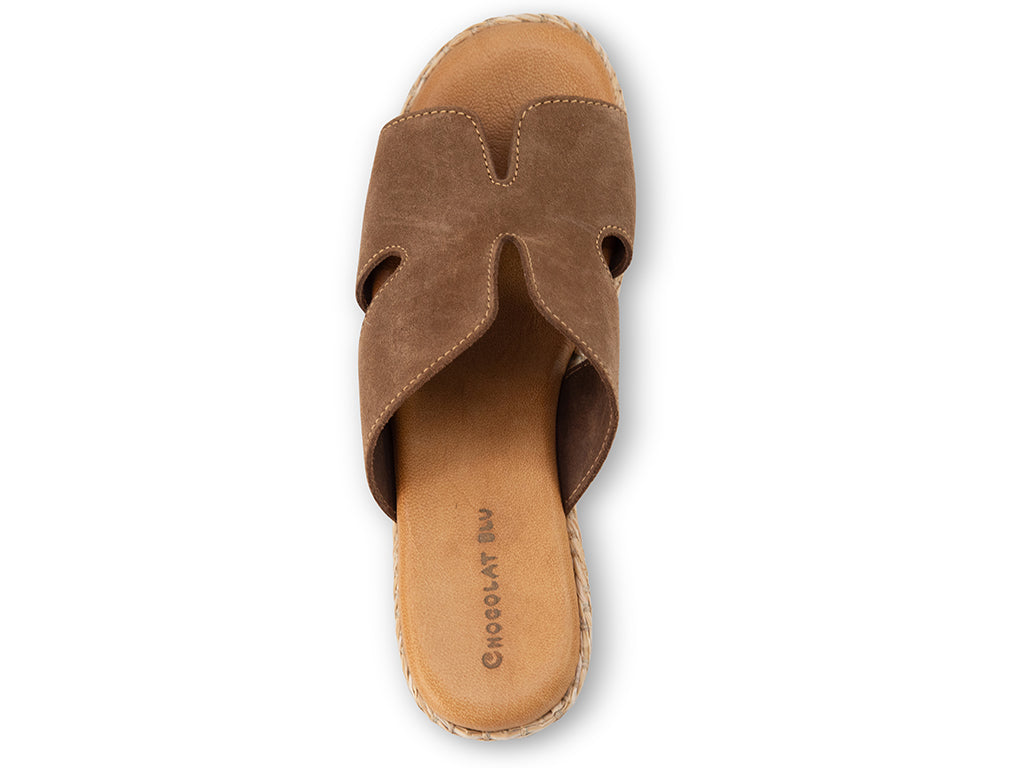 Jamie Cinnamon Suede Wedge with Cut Out Upper_top view