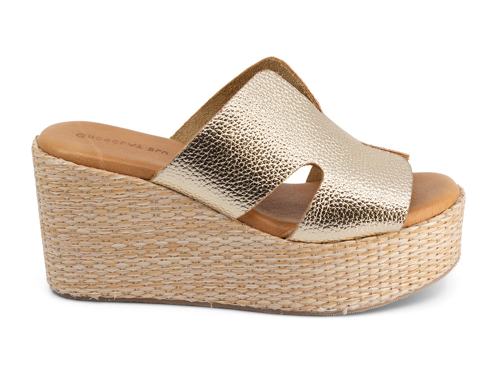 Jamie Gold Wedge with Cut Out Upper_side view