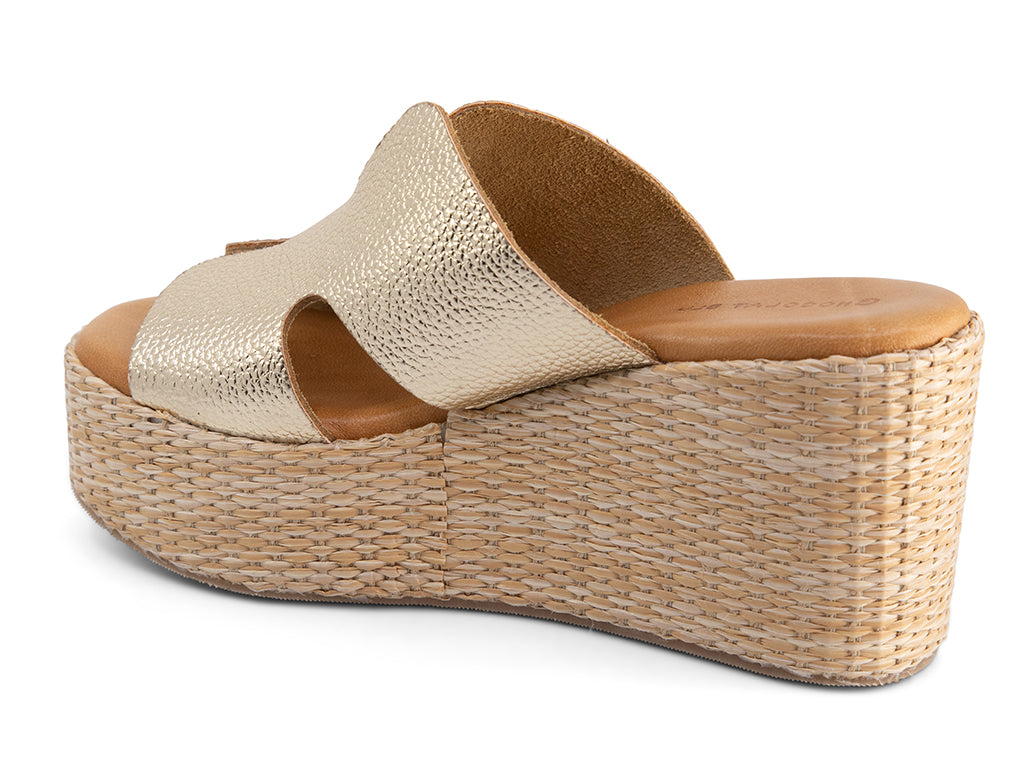 Jamie Gold Wedge with Cut Out Upper_back and side angle view