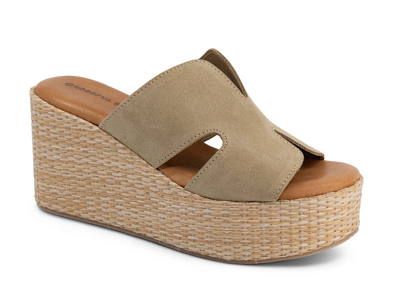 taupe suede platform slide sandal