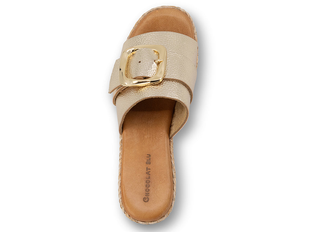 Jana Gold Wedge Slide with gold buckle_top view