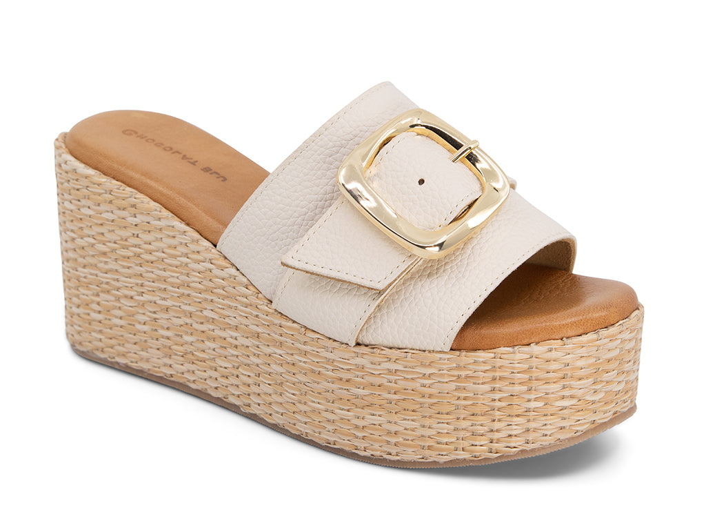 Jana Ice Wedge Slide with gold buckle_front angle