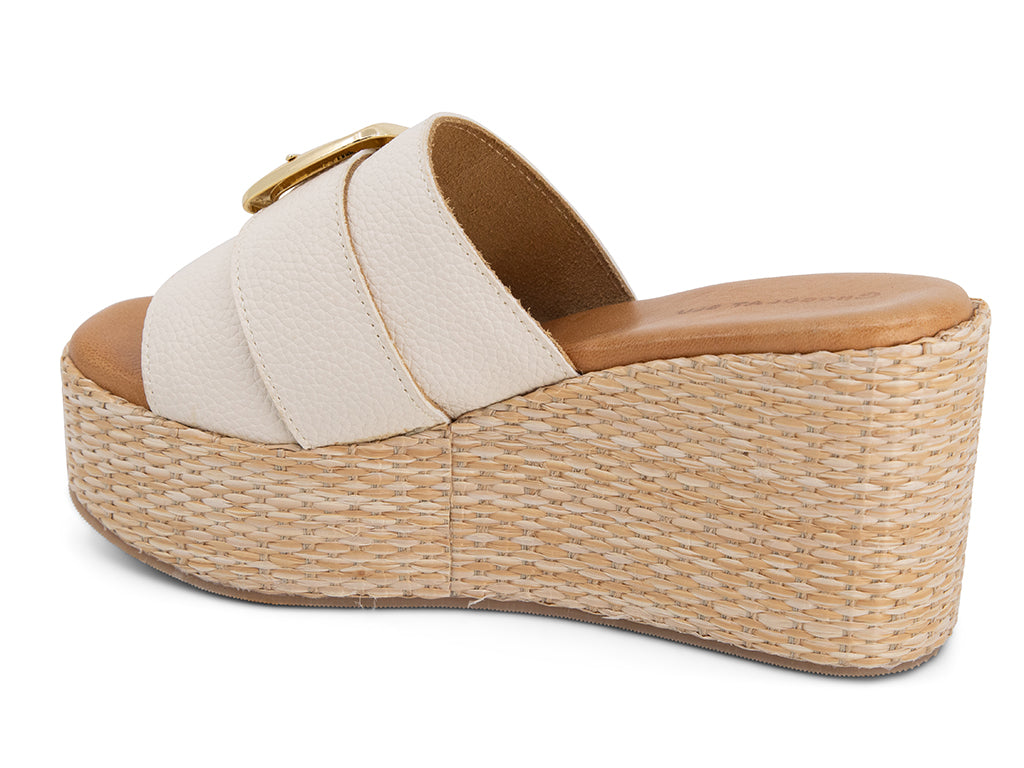 Jana Ice Wedge Slide with gold buckle_back and side angle view