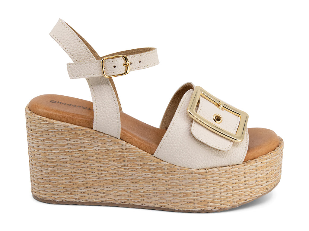 Jenis Ice Wedge Sandal with gold buckle_side view
