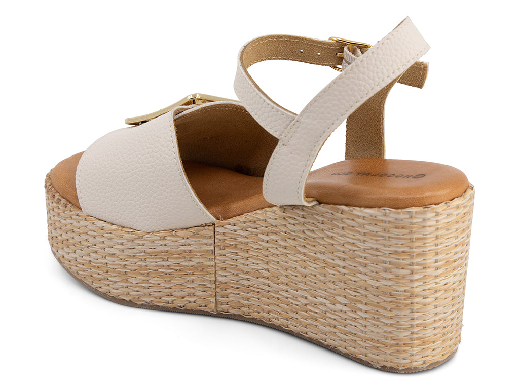 Jenis Ice Wedge Sandal with gold buckle_back and side view