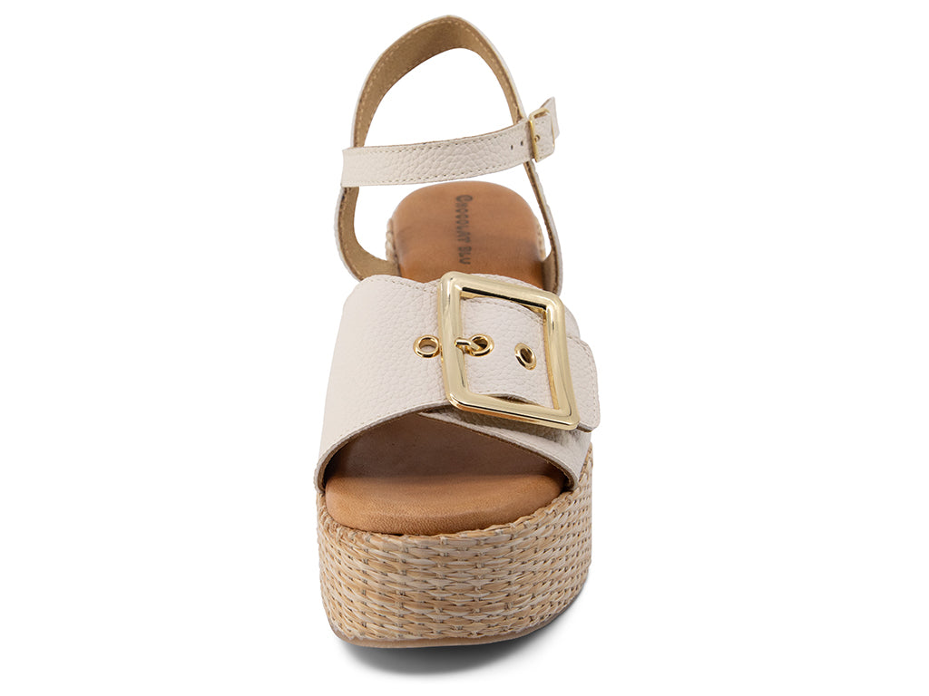 Jenis Ice Wedge Sandal with gold buckle_front and toe area view