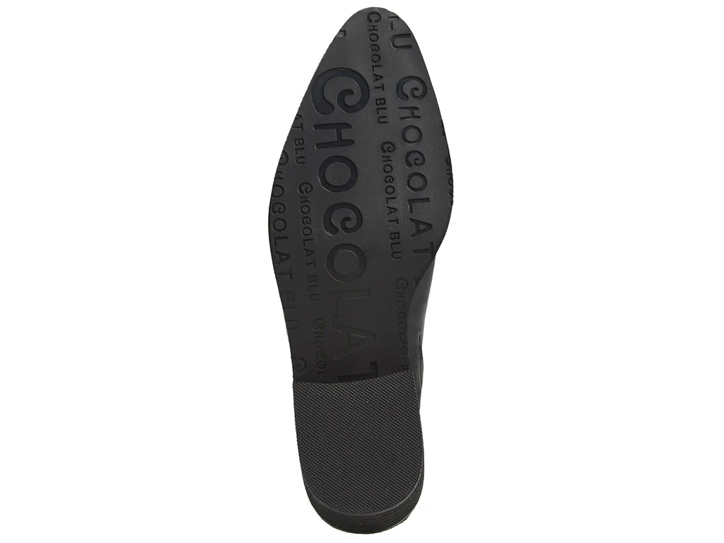 black leather mule shoe with a low block heel - outsole view