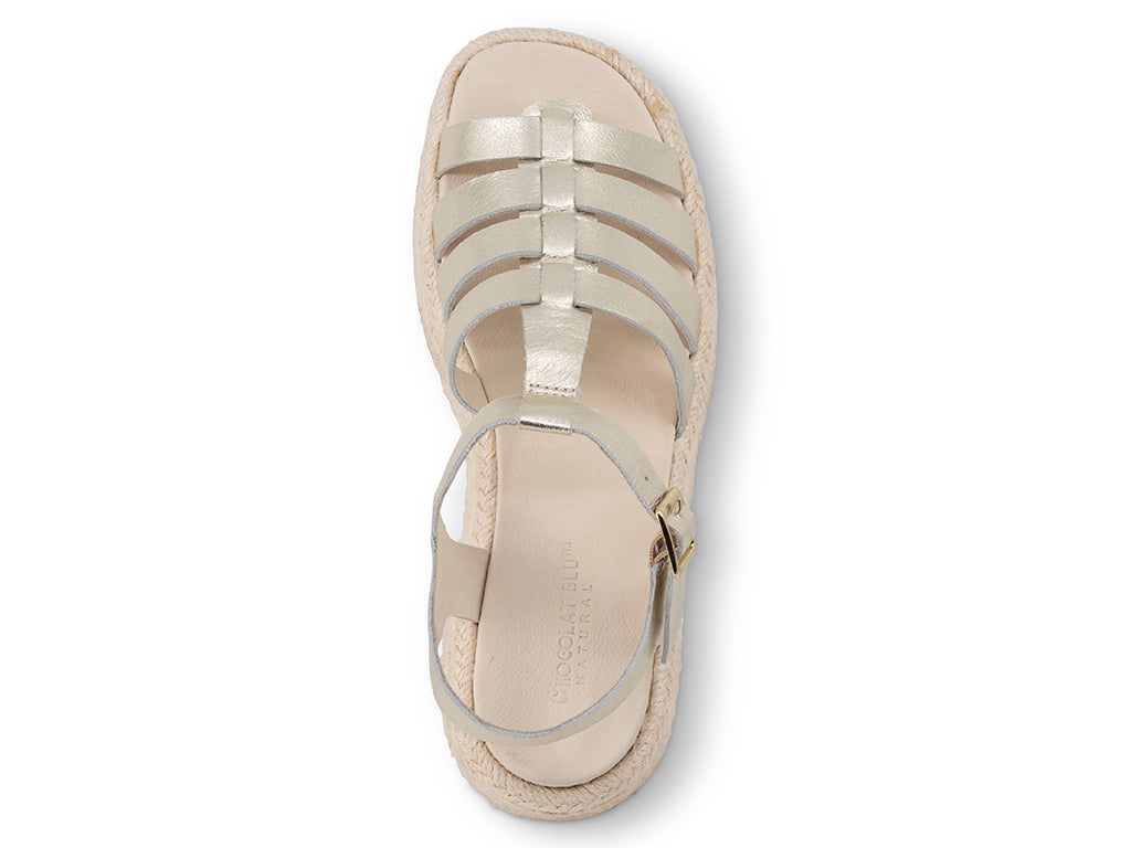 Lark Gold Strappy Sandal with jute wrapped platform_top upper view