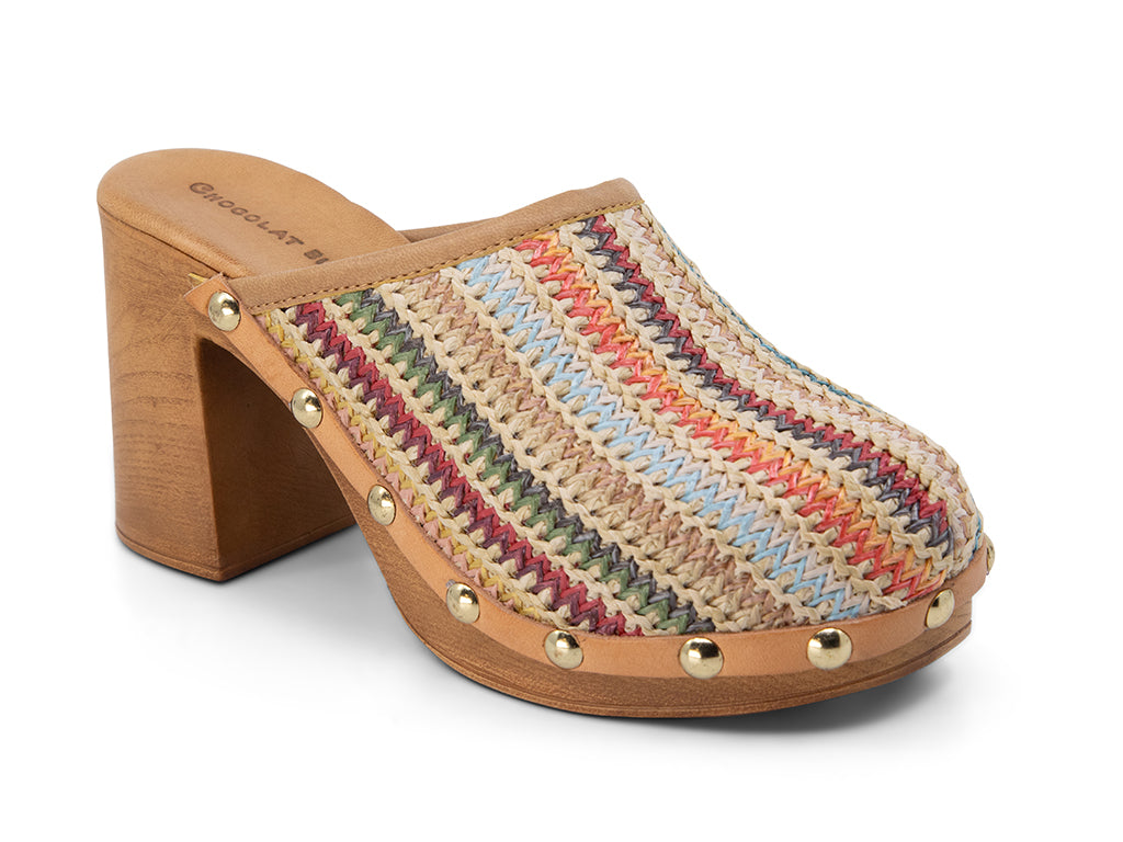 Melody Multi Raffia Upper with studs_front angle view