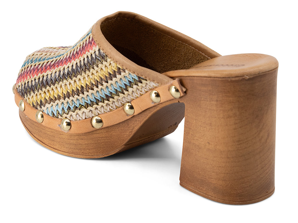 Melody Multi Raffia Upper with studs_back and side platform and upper view